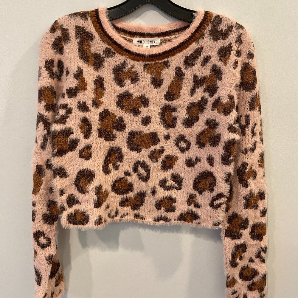 Wild Honey Fuzzy Pink Leopard Crop Top Size Medium